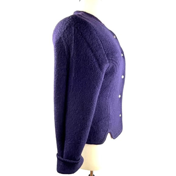 Vintage 70's Austrian Geiger Tyrol Blue Wool Cardigan Sweater, Women’s Small - Picture 3 of 12